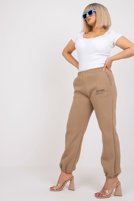 Tmavě béžové tepláky Plus Size Cotton...