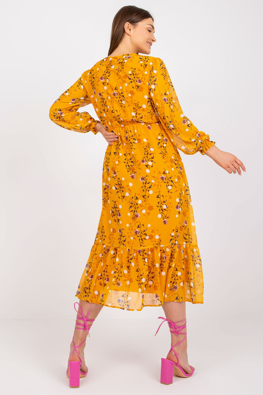 Tmavě žluté midi šaty s potisky a...