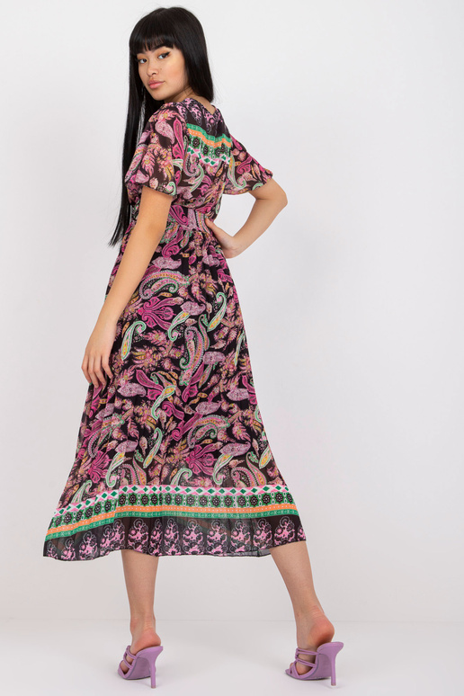 Černo-růžové rozšířené tištěné šaty...