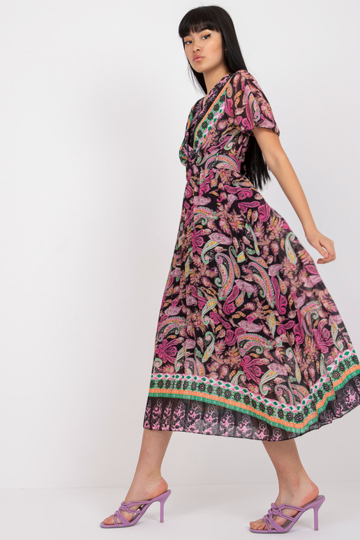 Černo-růžové rozšířené tištěné šaty...