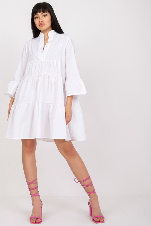 Bílé šaty s volány a 3/4 rukávy RUE...