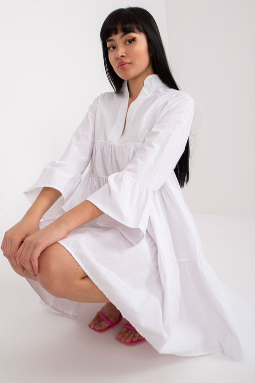 Bílé šaty s volány a 3/4 rukávy RUE...