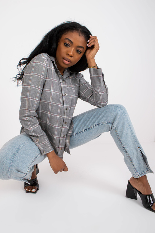 Šedá kostkovaná košile s dlouhým rukávem