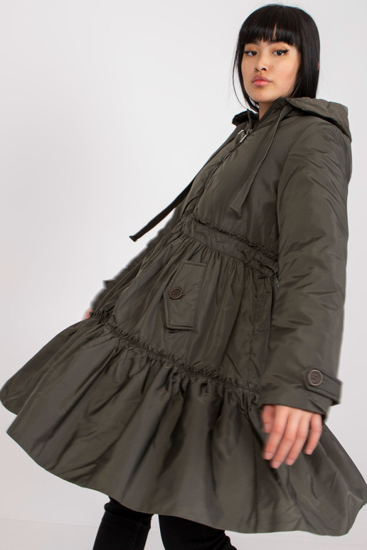Khaki zimní bunda s volánem