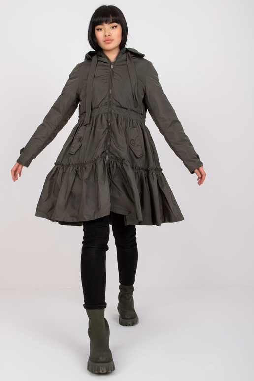 Khaki zimní bunda s volánem