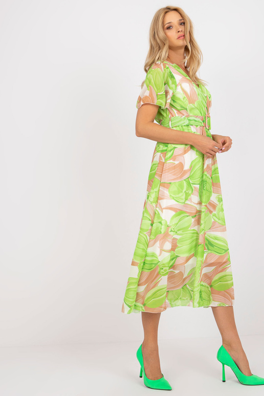 Béžové a zelené midi šaty s barevnými...