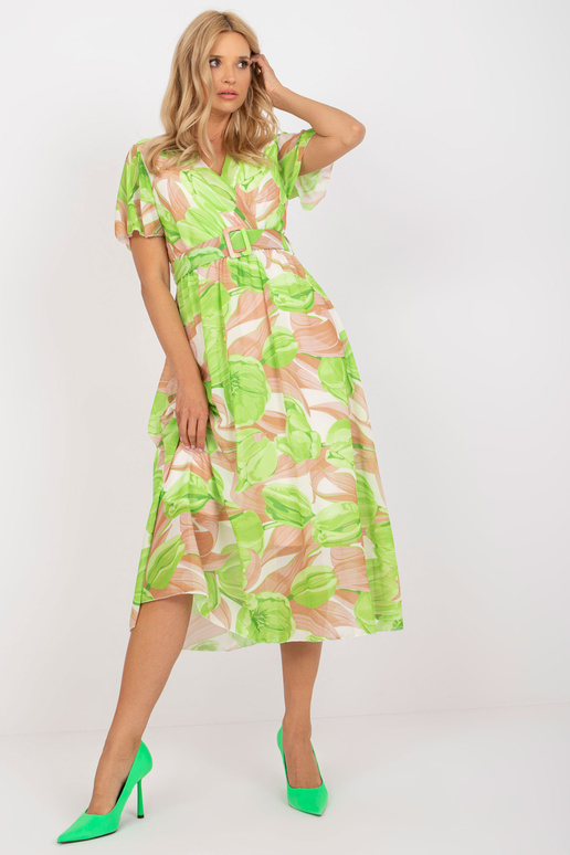 Béžové a zelené midi šaty s barevnými...