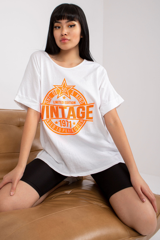 Bílé a oranžové bavlněné tričko s...