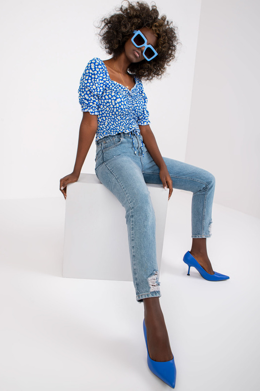 Modrá viskózová krátká halenka s...