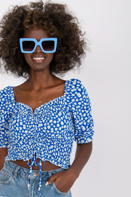 Modrá viskózová krátká halenka s...