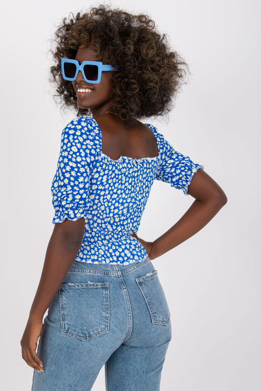 Modrá viskózová krátká halenka s...