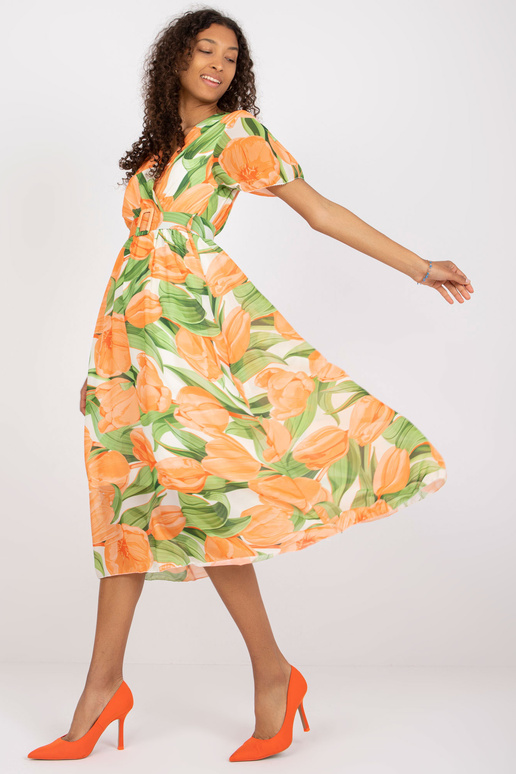 Oranžovo-zelené šaty v midi délce s...