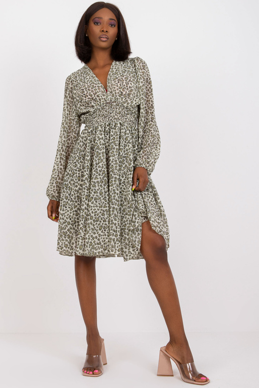 Khaki-béžové rozšířené midi šaty s...