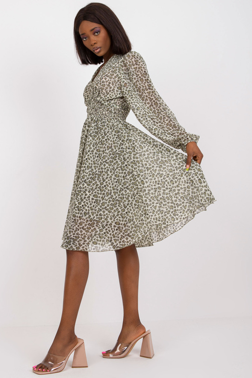 Khaki-béžové rozšířené midi šaty s...