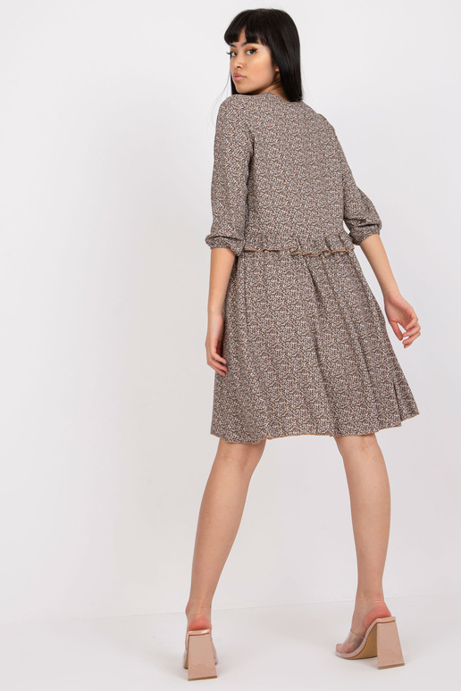 Hnědé ležérní šaty s 3/4 rukávem RUE...