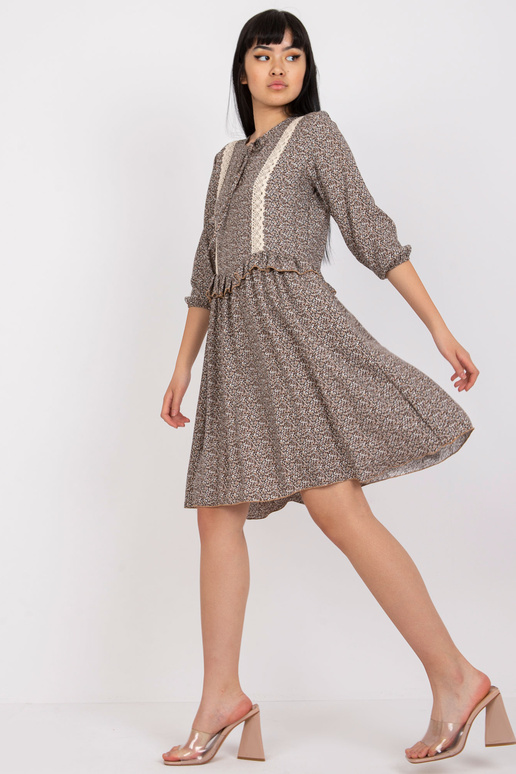 Hnědé ležérní šaty s 3/4 rukávem RUE...