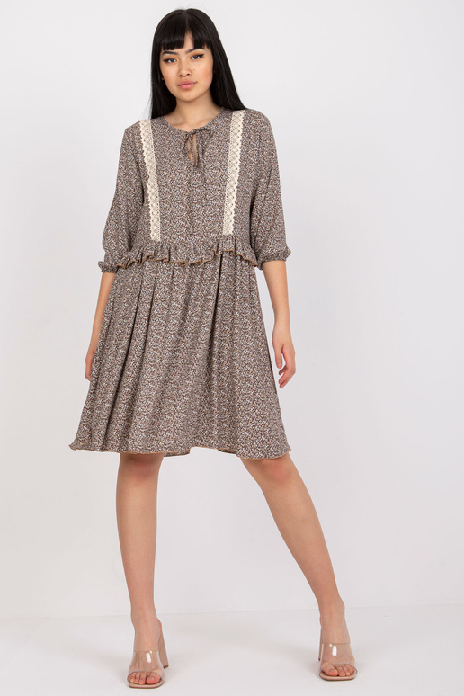 Hnědé ležérní šaty s 3/4 rukávem RUE...