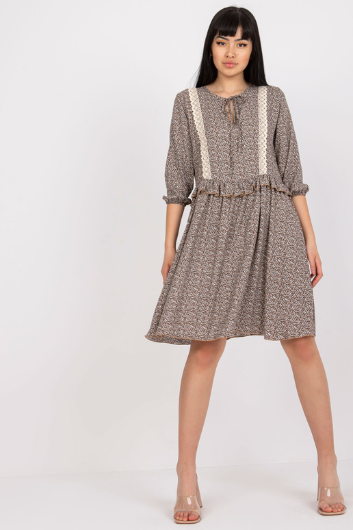 Hnědé ležérní šaty s 3/4 rukávem RUE...