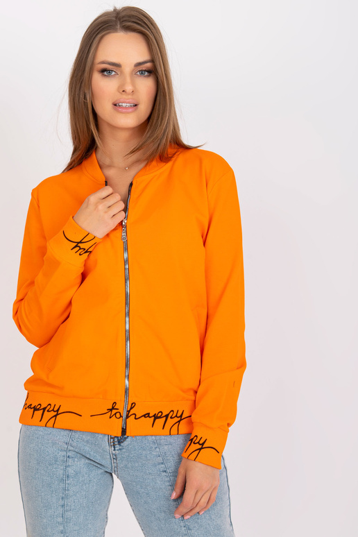 Oranžová dámská mikina bez kapuce na zip