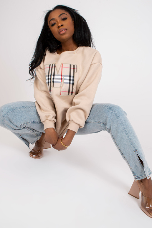 Béžová mikina bez kapuce s potiskem...