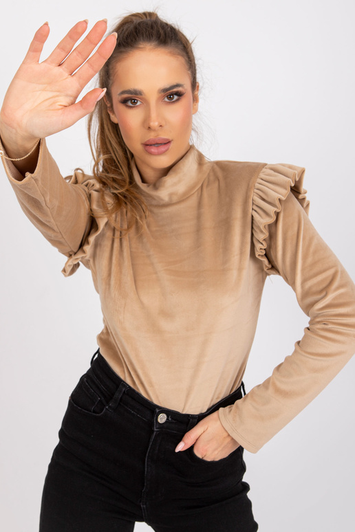 Tmavě béžová velurová halenka s...