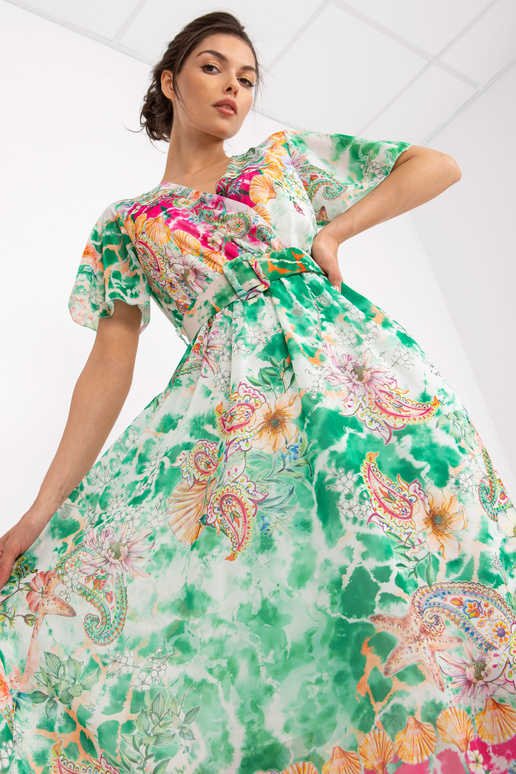 Zelené midi šaty s krátkým rukávem