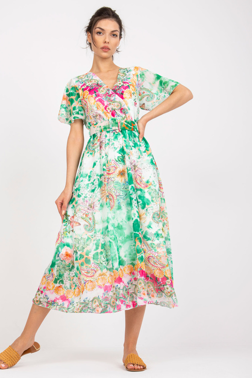 Zelené midi šaty s krátkým rukávem