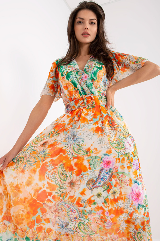 Oranžové midi šaty s potiskem
