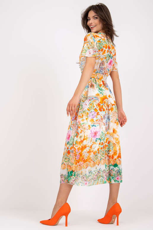 Oranžové midi šaty s potiskem