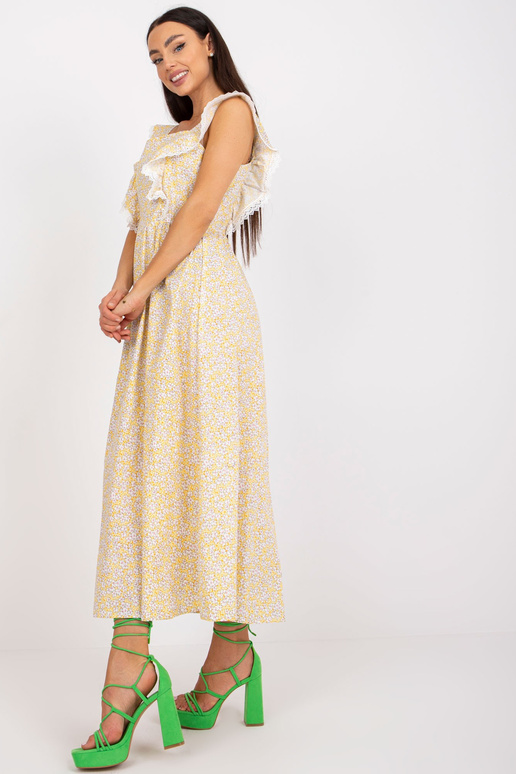 Žluté bavlněné letní šaty s potiskem
