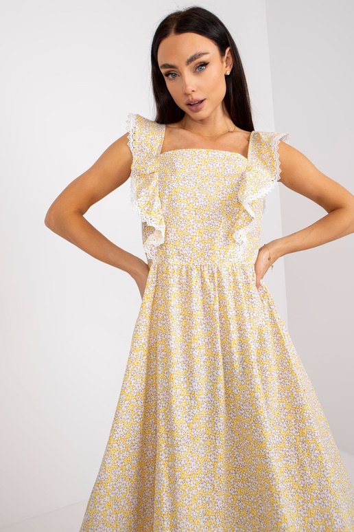 Žluté bavlněné letní šaty s potiskem