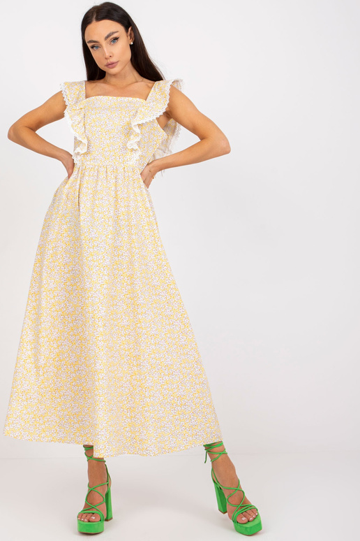 Žluté bavlněné letní šaty s potiskem