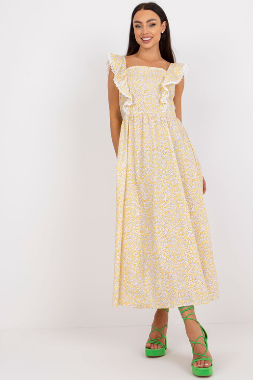 Žluté bavlněné letní šaty s potiskem
