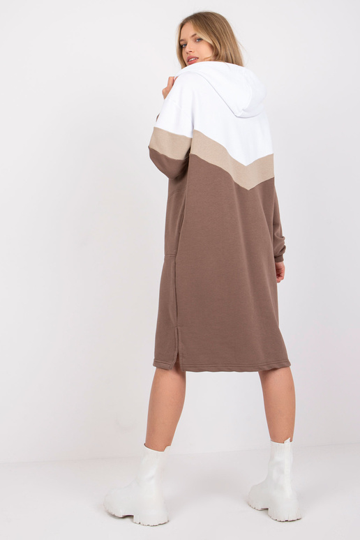 Bílohnědé mikinové šaty s kapucí Irem...