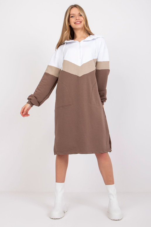 Bílohnědé mikinové šaty s kapucí Irem...