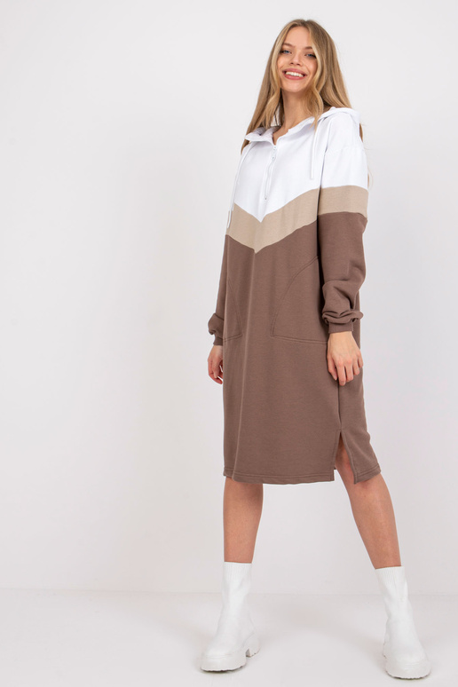 Bílohnědé mikinové šaty s kapucí Irem...