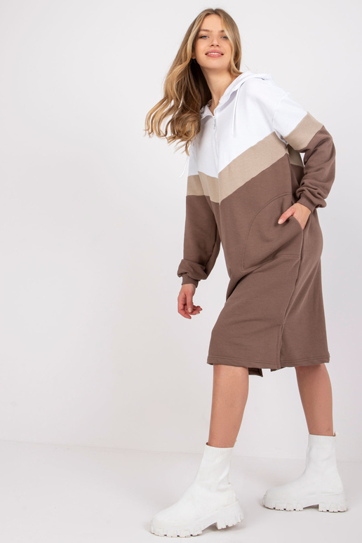 Bílohnědé mikinové šaty s kapucí Irem...