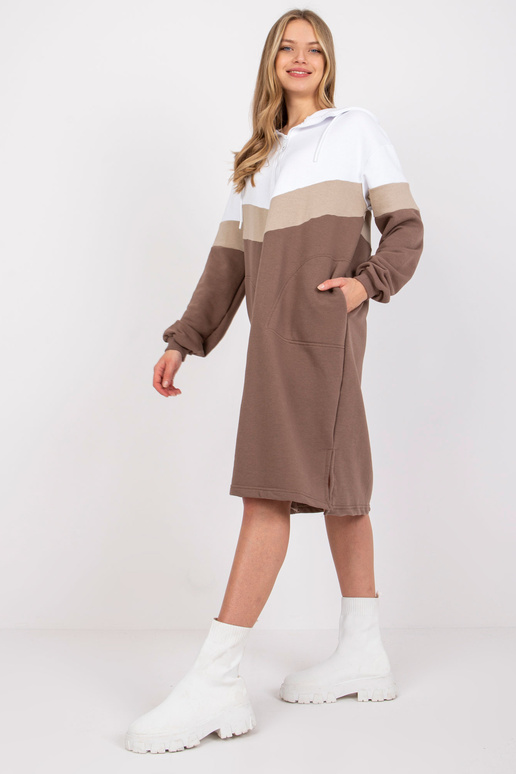 Bílohnědé mikinové šaty s kapucí Irem...