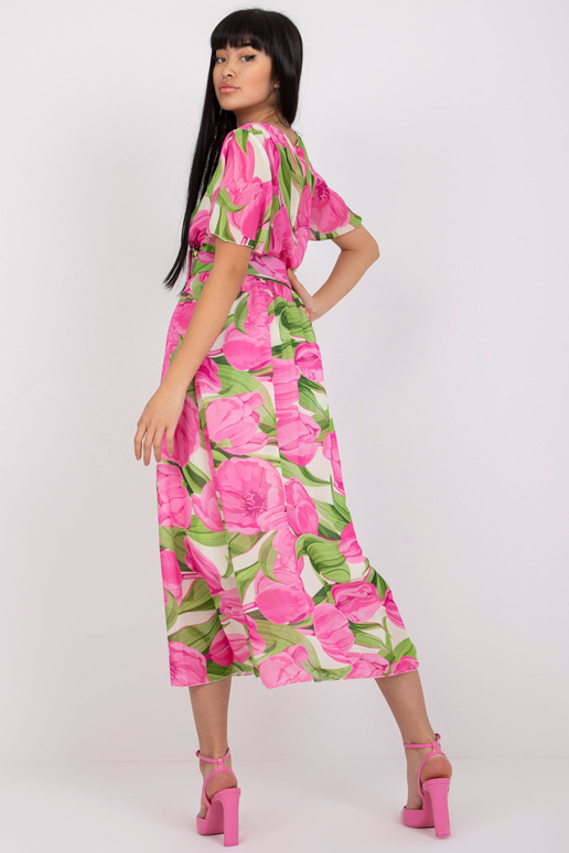Růžové a zelené květinové šaty se...