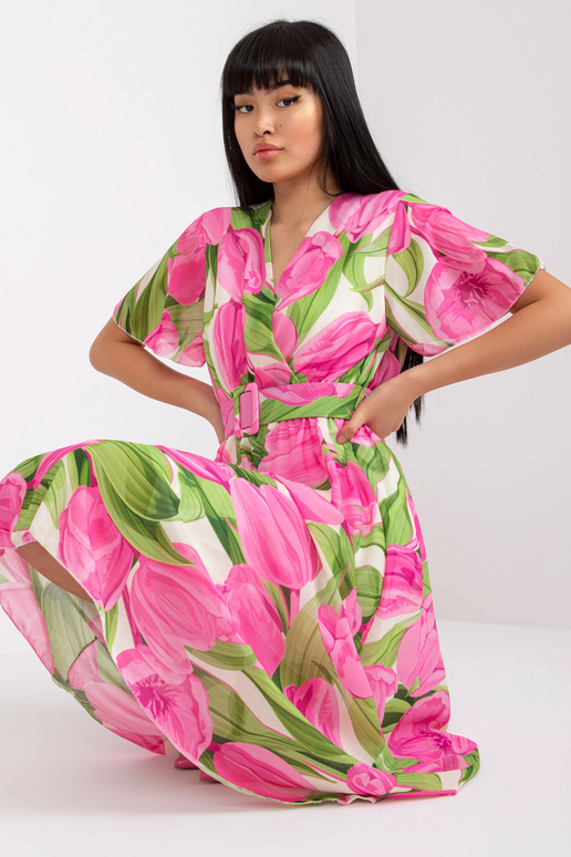 Růžové a zelené květinové šaty se...