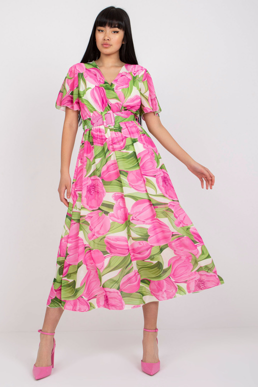 Růžové a zelené květinové šaty se...