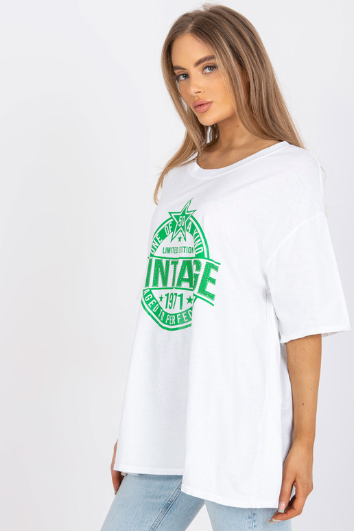 Bílé a zelené oversize tričko s nášivkou