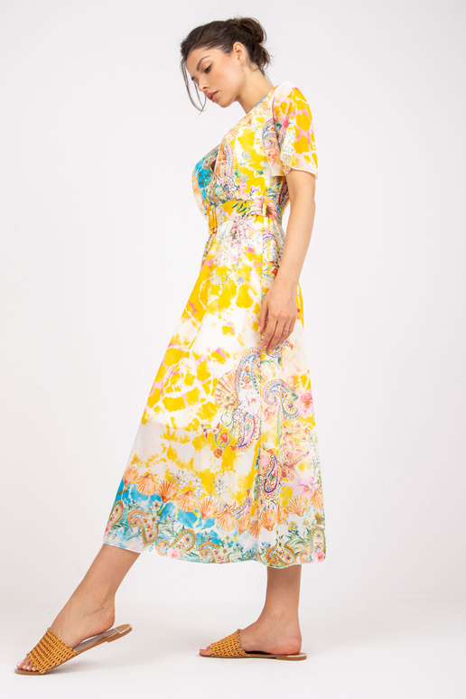 Žluté midi šaty s potiskem a...