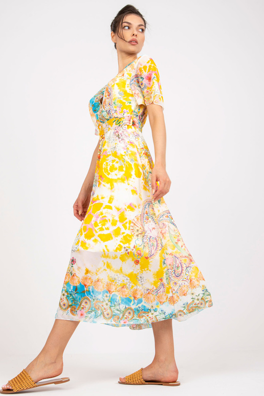 Žluté midi šaty s potiskem a...