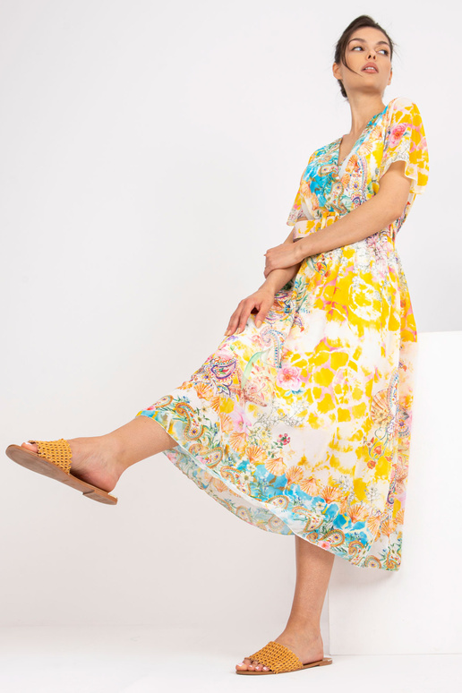 Žluté midi šaty s potiskem a...
