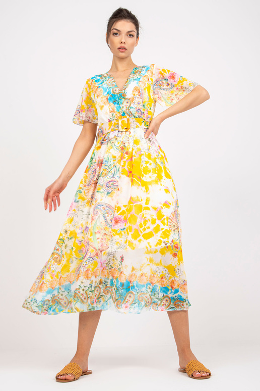 Žluté midi šaty s potiskem a...