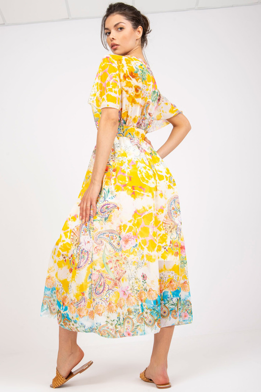 Žluté midi šaty s potiskem a...