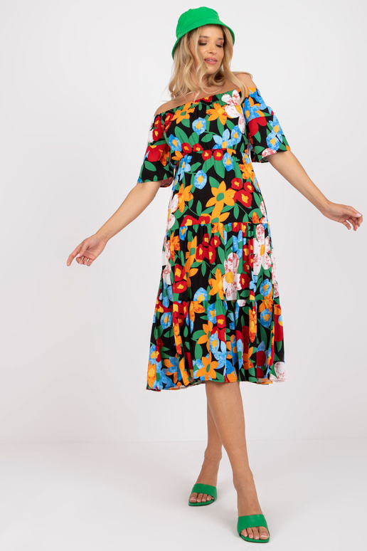 Černé španělské midi šaty s květinami...