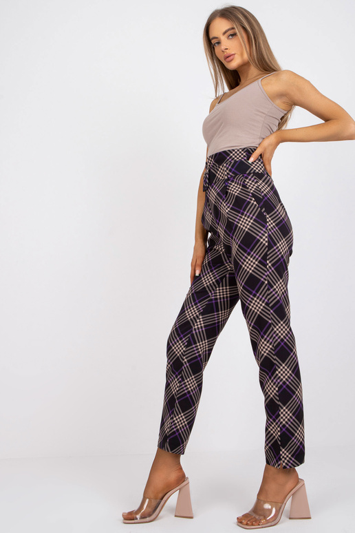 Černofialové kostkované kalhoty s...