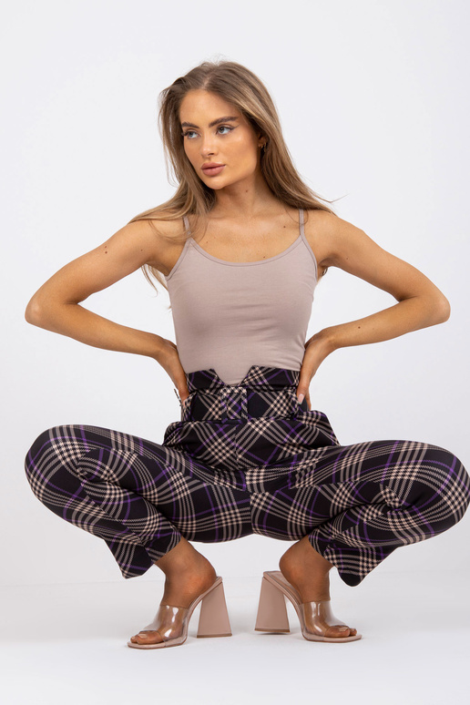 Černofialové kostkované kalhoty s...
